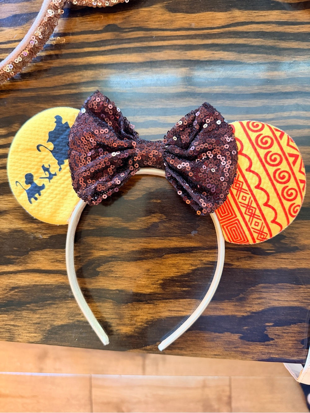 Kids Sequin Bow Ear Headband - Brown & Yellow Patterned Ears